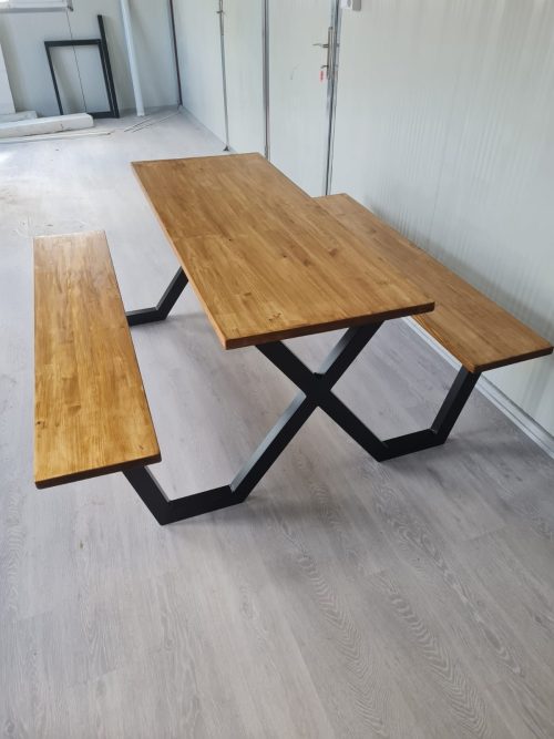 Piknik Masası Ahşap Bank Metal Bahçe Yemek Masası - Görsel 5