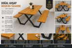 Piknik Masası Ahşap Bank Metal Bahçe Yemek Masası - Görsel 2